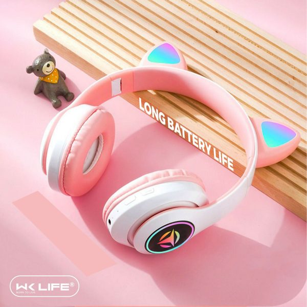 WK LIFE BORN TO LIVE K8 2024 Updated V5.3 Wireless Wired Kids Headphones with Mic for Girls Boys Cat Ear Bluetooth Online Learning School (Pink) Online Sale