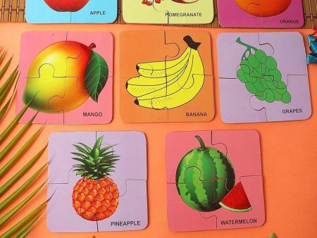 AVMART Wooden Educational Multi-Color Set of 8 Fruits Jigsaw Puzzle Cards For Kids Fashion