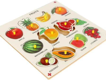 AV MART Kids Educational Fruit Name Puzzle on Wooden Board (12 Different Fruits) (12X12 INCH) Supply